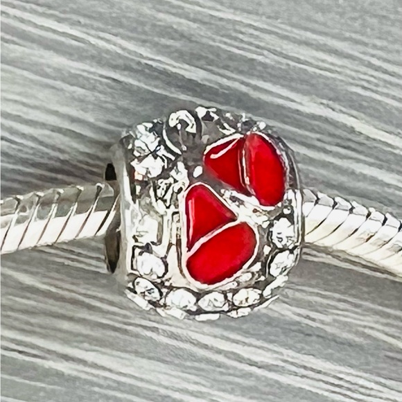 Silver plated red enamel paved BELLS 🔔 Bracelet charm - Picture 2 of 7